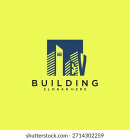 EV initial letter building logo for real estate with square design