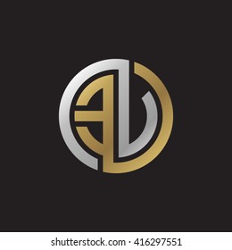 EV initial letters linked circle elegant logo golden silver black background