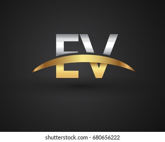 EV initial logo company name colored gold and silver swoosh design. vector logo for business and company identity.
