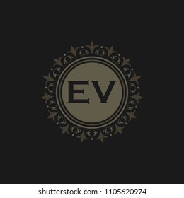 EV initial logo. Luxury ornament crown logo.