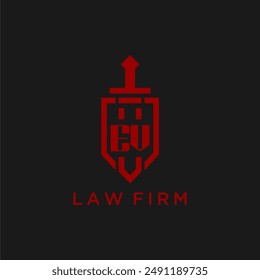 EV initial monogram for law firm with sword and shield logo image