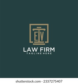 EV initial monogram logo for lawfirm with pillar design in creative square