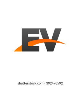 EV initial overlapping swoosh letter logo black orange