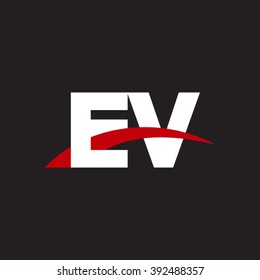 EV initial overlapping swoosh letter logo white red black background