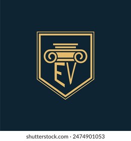 Logo de la firma de abogados EV Initials Logo de abogado con elemento de derecho creativo