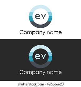 EV letter a circle shape icon logo white blue