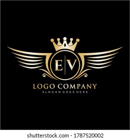 EV Letter Initial with Royal Wing Logo Template.