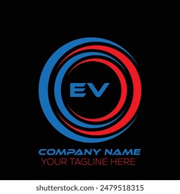 Diseño creativo del logotipo de la letra EV. Diseño único de EV. Diseño de logotipo de la letra EV sobre fondo negro.