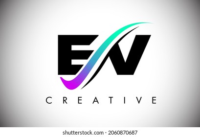 EV Letter Logo with Creative Swoosh Curved Line. EV Icon Vector with Bold Font and Vibrant Colors Illustration.