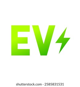 EV with lightning bolt icon symbol, Electric vehicle, Charging point logotype, Eco friendly vehicle concept, Vector illustration