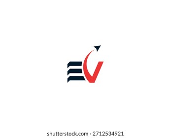 Logotipo do VE. Letra VE preta e vermelha. Projeto do logotipo da carta VE da empresa de viagens.