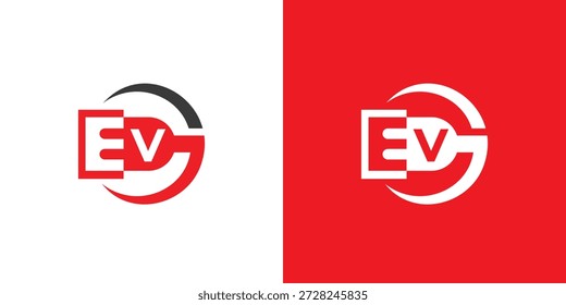 Ev design logotipo com esquema de cores vermelho e branco