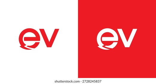 Ev design logotipo com esquema de cores vermelho e branco
