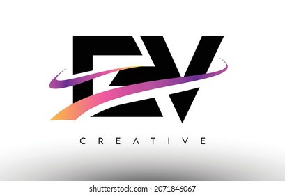 EV Logo Letter Design Icon. EV Letters with Colorful Creative Swoosh Lines Vector Illustration