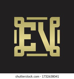 EV Logo monogram with piece line art design template