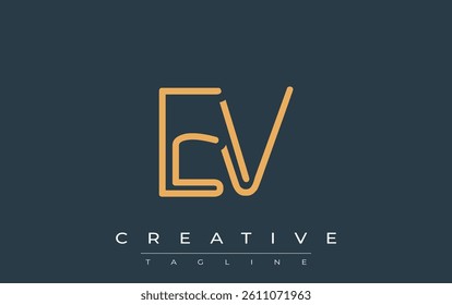 EV Minimalistic Line Art Logo Design with Abstract Lettering. Abstract minimalistic logo design featuring a sleek line art style.
