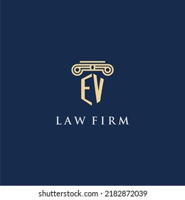 Logotipo inicial del monograma EV para la firma de abogados con diseño de hitos