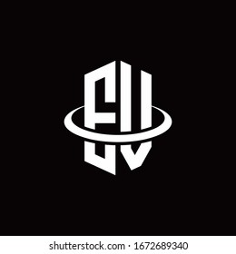 EV monogram logo in a hexagon style and surrounded by a ring