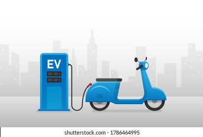 EV motorcycle charging station. Vector illustration