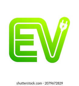 EV with plug icon symbol, Electric vehicle, Charging point logotype, Eco friendly vehicle concept, Vector illustration