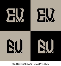 EV polygon, circle, hexagon, flat and simple letter logo set in one artboard. EV minimalist and classic logo.
