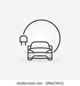 EV With Round Cable And Plug Linear Vector Concept Icon Or Logo Element