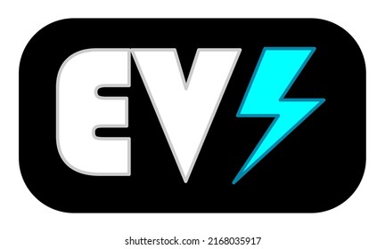 EV sign. Electric vehicle. Auto sticker. Electronic car. Automobile badge. Hybrid green energy efficient transport. Flat color vector.