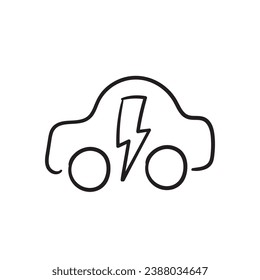 Icono de doodle simple EV, símbolo de coche amigable para el ambiente del vehículo electrónico dibujado a mano