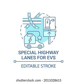 EV special highway lanes concept icon. Eco car integral part life quality abstract idea thin line illustration. Helping facilities. Vector isolated outline color drawing. Editable stroke