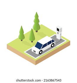 ev station and the car electric during charge in isometric graphic