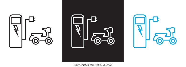 EV station icon. Electric charging station with plug. Vector for websites, mobile interfaces, presentations, banner, visual branding etc. Vector illustration. isolated on white and black background. 