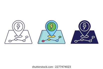 EV station line and solid vector icons