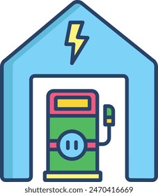 EV Station linear color vector illustration
