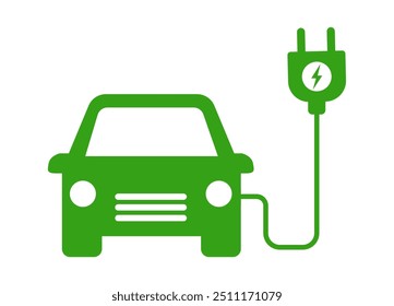 Ilustração vetorial de símbolo de VE, Carro elétrico com ícone de plugue, Sinal de carregamento de veículo elétrico, Logotipo de ponto de carregamento de veículos híbridos verdes, Conceito de veículo ecológico. Ícone de VE isolado. Carregando VE.