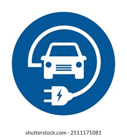 EV symbol vector illustration, Electric car with plug icon, Electric Vehicle Charging Sign, Green hybrid vehicles charging point logotype, Eco friendly vehicle concept. EV icon isolated. EV charging.
