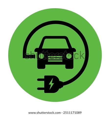 EV symbol vector illustration, Electric car with plug icon, Electric Vehicle Charging Sign, Green hybrid vehicles charging point logotype, Eco friendly vehicle concept. EV icon isolated. EV charging.