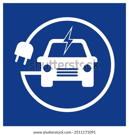 EV symbol vector illustration, Electric car with plug icon, Electric Vehicle Charging Sign, Green hybrid vehicles charging point logotype, Eco friendly vehicle concept. EV icon isolated. EV charging.
