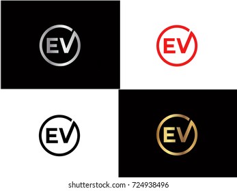 EV text gold black silver modern creative alphabet letter logo design vector icon
