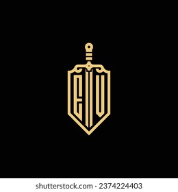 EV vintage shield and sword initial logo in high quality professional design that will print well across any print media