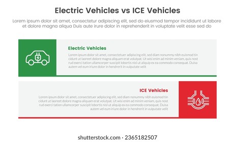 ev vs ice electric vehicle comparison concept for infographic template banner with long rectangle box horizontal with two point list information