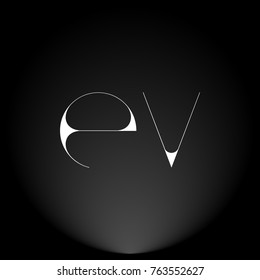 EV White thin minimalist LOGO Design with Highlight on Black Background.