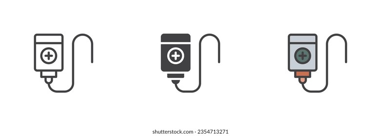 EVA infusion bag different style icon set. Line, glyph and filled outline colorful version, outline and filled vector sign. Symbol, logo illustration. vector graphics