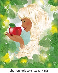 Eva and red apple, vector illustration