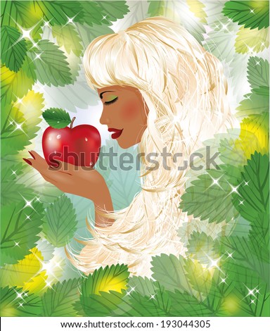 Eva and red apple, vector illustration