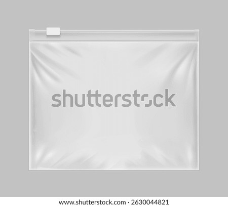 EVA resealable zip-lock packaging bag mockup. Vector illustration isolated on grey background. Great for your design. EPS10.