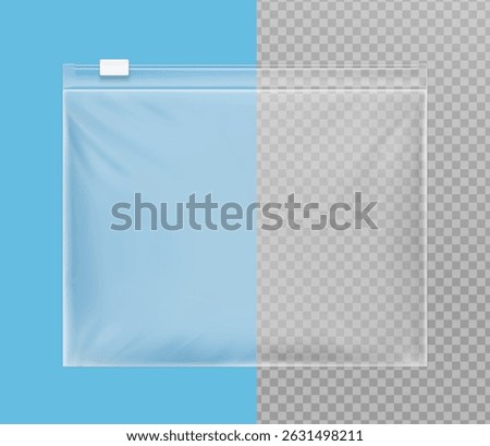 EVA resealable zip-lock packaging bag mockup. Vector illustration isolated on transparent background. Great for your design. EPS10.	