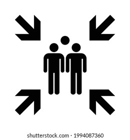 Evacuation assembly point icon. Vector illustration of human figures and head of third figure in group. Location of safe assembly point following evacuation symbol.