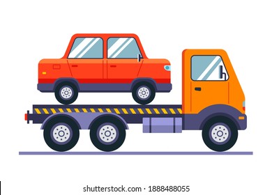 evacuation of a broken car on special equipment on a white background. flat vector illustration