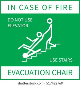 Evacuation chair sign. In case of fire