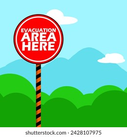 Evacuation Day event banner. An evacuation direction pole with mountains and trees in the background to celebrate on March 17